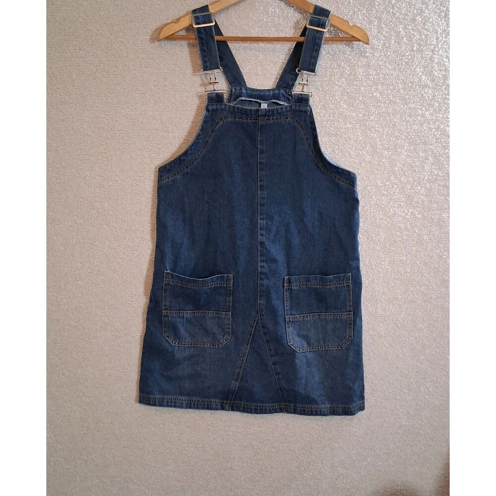 Denim Pinafore Midi Dress in Dark Blue NWT